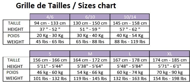 LALUNA Tights sizes chart